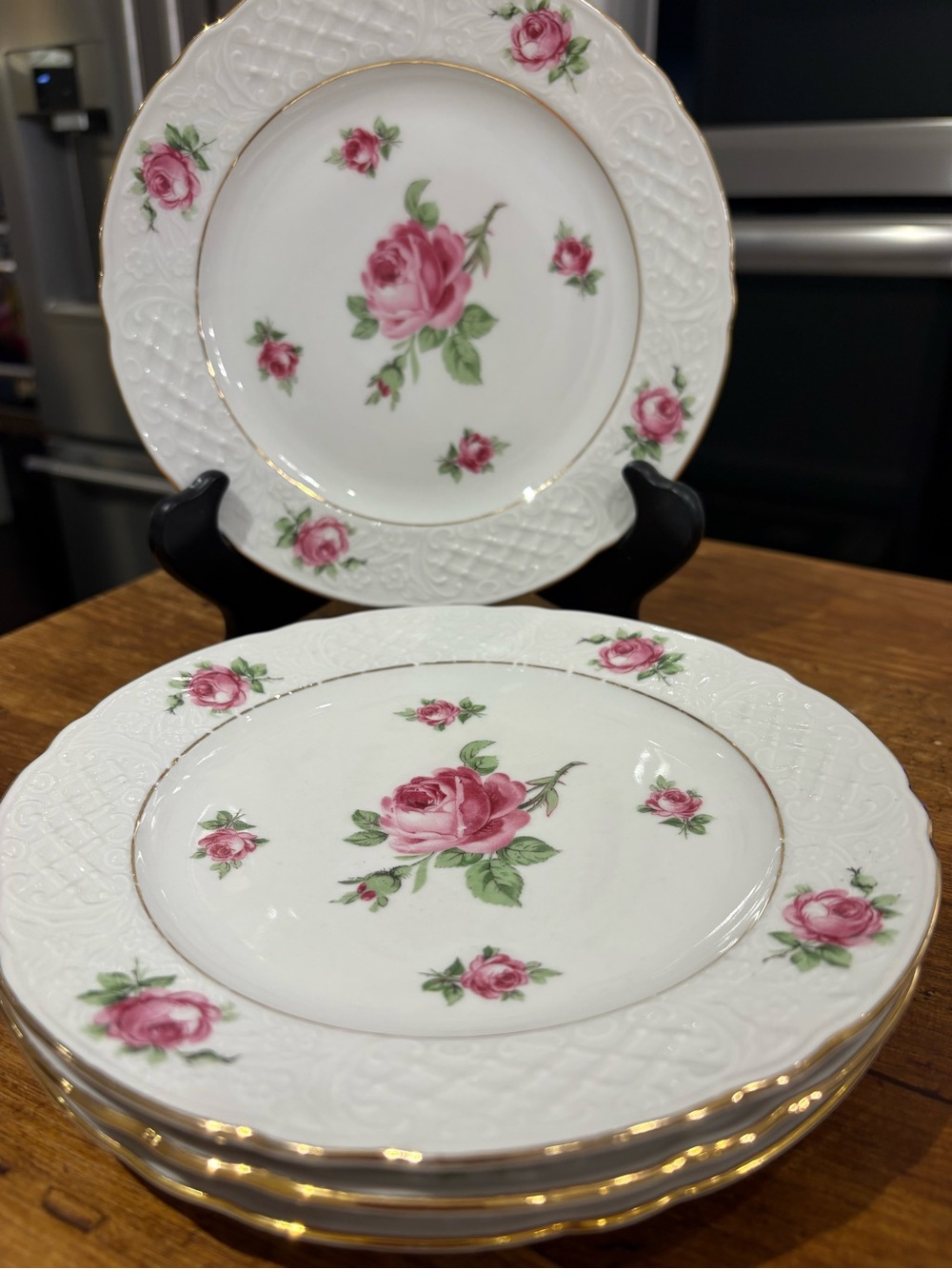 Bavaria Germany Classic Pink Rose Porcelain Salad Plate - Set of 4